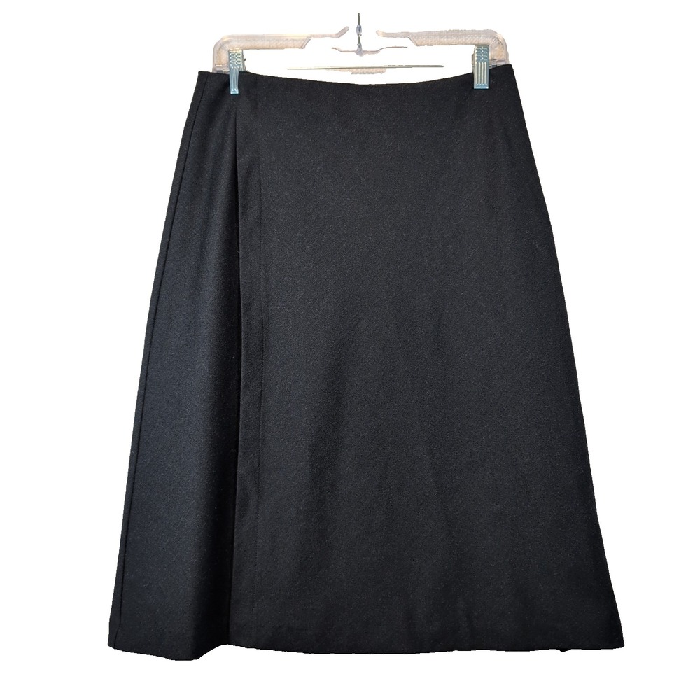 Gap Y2K Black Wool Blend Wrap Midi Skirt Size 6 A-Line Professional Office Work
